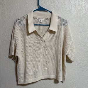 Cream Knit Polo Top